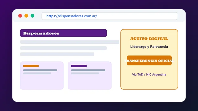 Vista del activo digital estratégico dispensadores.com.ar y transferencia formal